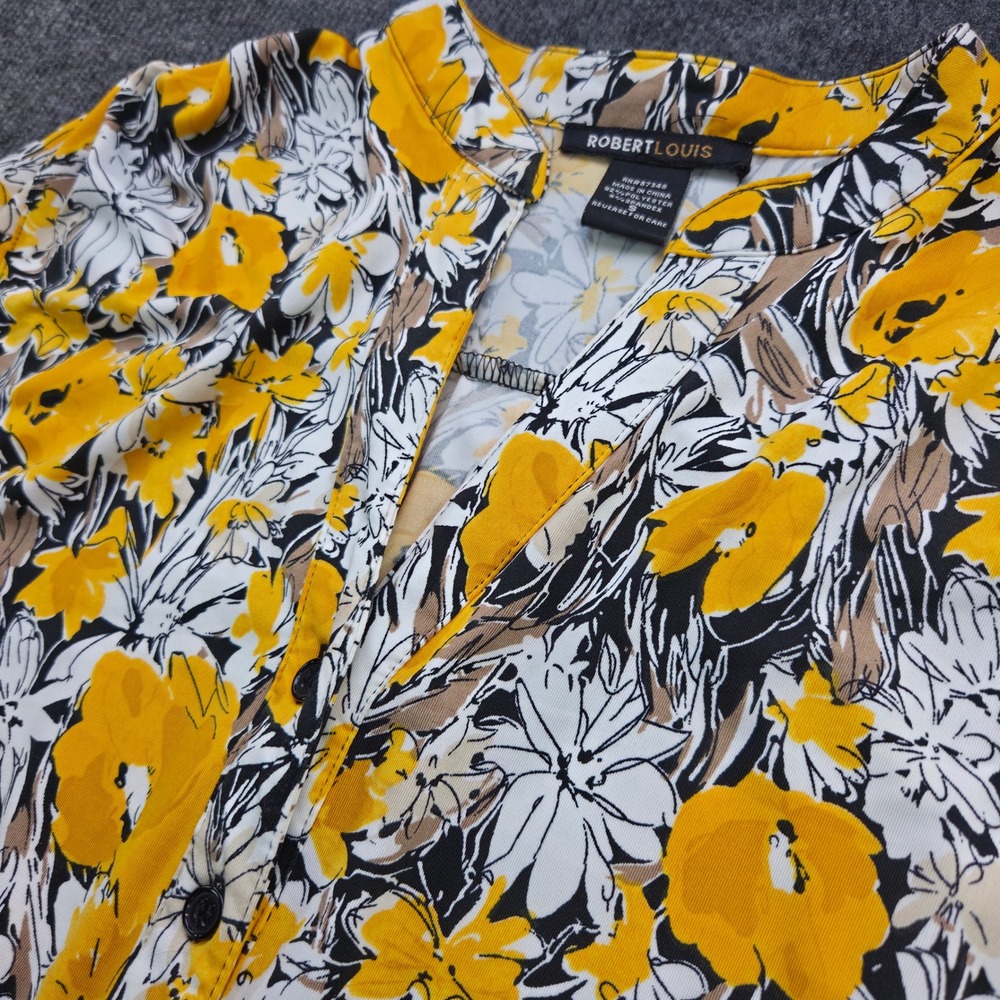 Robert Louis Women Large Yellow Floral Polyester Spandex Drawstring Waist Dress